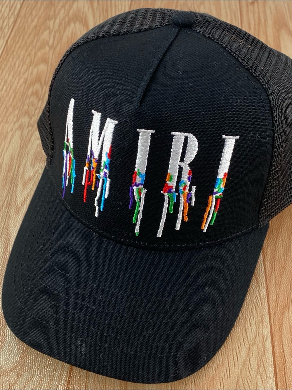 AMIRI Black Trucker Cap with Multicolor Drip Embroidery
